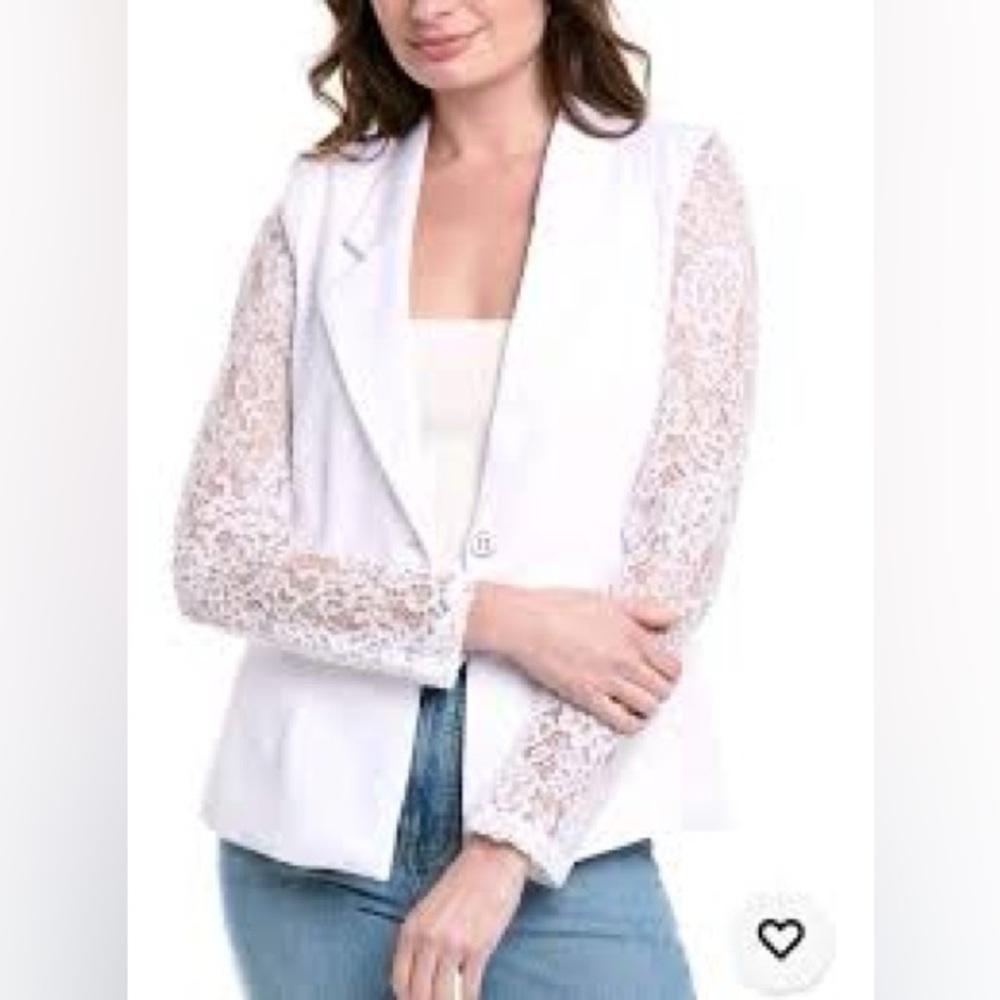 Nanette Lepore Women’s White Lace Sleeve Blazer, Size Small. NWT